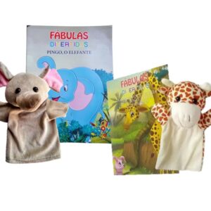 Fábulas Divertidas – 2 Livros + 2 Fantoches Para Crianças – Elefante e Girafa