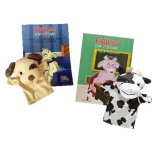 Fábulas Divertidas – 2 Livros + 2 Fantoches Para Crianças – Cachorro e Vaca