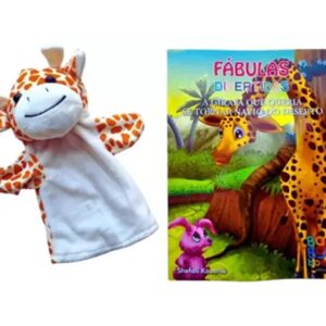 Fábulas Divertidas – 2 Livros + 2 Fantoches Para Crianças – Elefante e Girafa