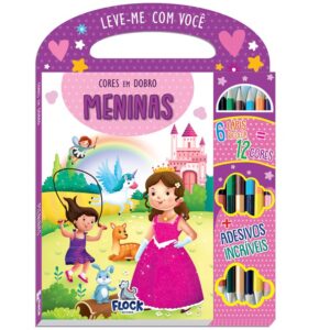 Cores em dobro: Meninas – Livro de colorir + adesivos + 6 lápis bicolores