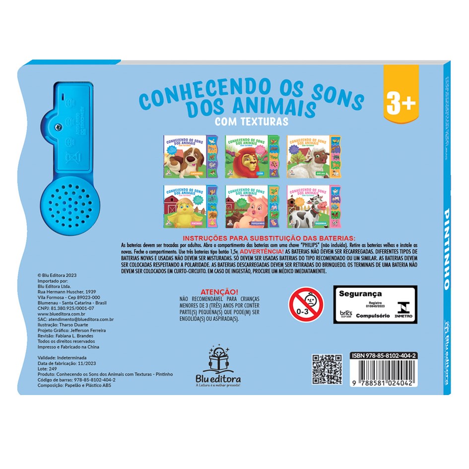 Livro Sonoro Conhecendo os Sons dos Animais com Textura: Pintinho