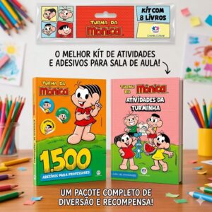 Kit Turma Da Mônica: 8 Livros De Atividades + 1500 Adesivos
