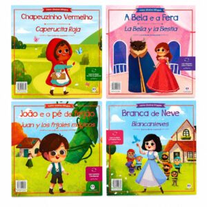 Kit 4 Livros Bilíngues Infantil | 8 Histórias Clássicas (2 em Cada Livro) + Áudio em Espanhol