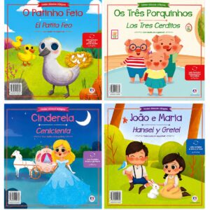 Kit 4 Livros Bilíngues Infantil | 8 Histórias Clássicas (2 em Cada Livro) + Áudio em Espanhol