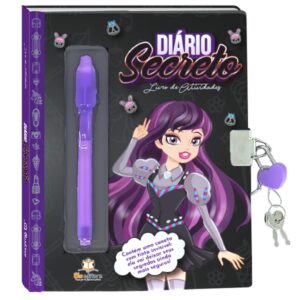 Diário Secreto Preto + Caneta Mágica + Cadeado + 2 chaves